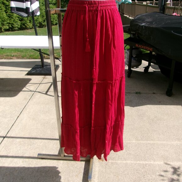 NWT GYPSIE BLU RED&GOLD METALIC MAXI SKIRT XL - Picture 1 of 1
